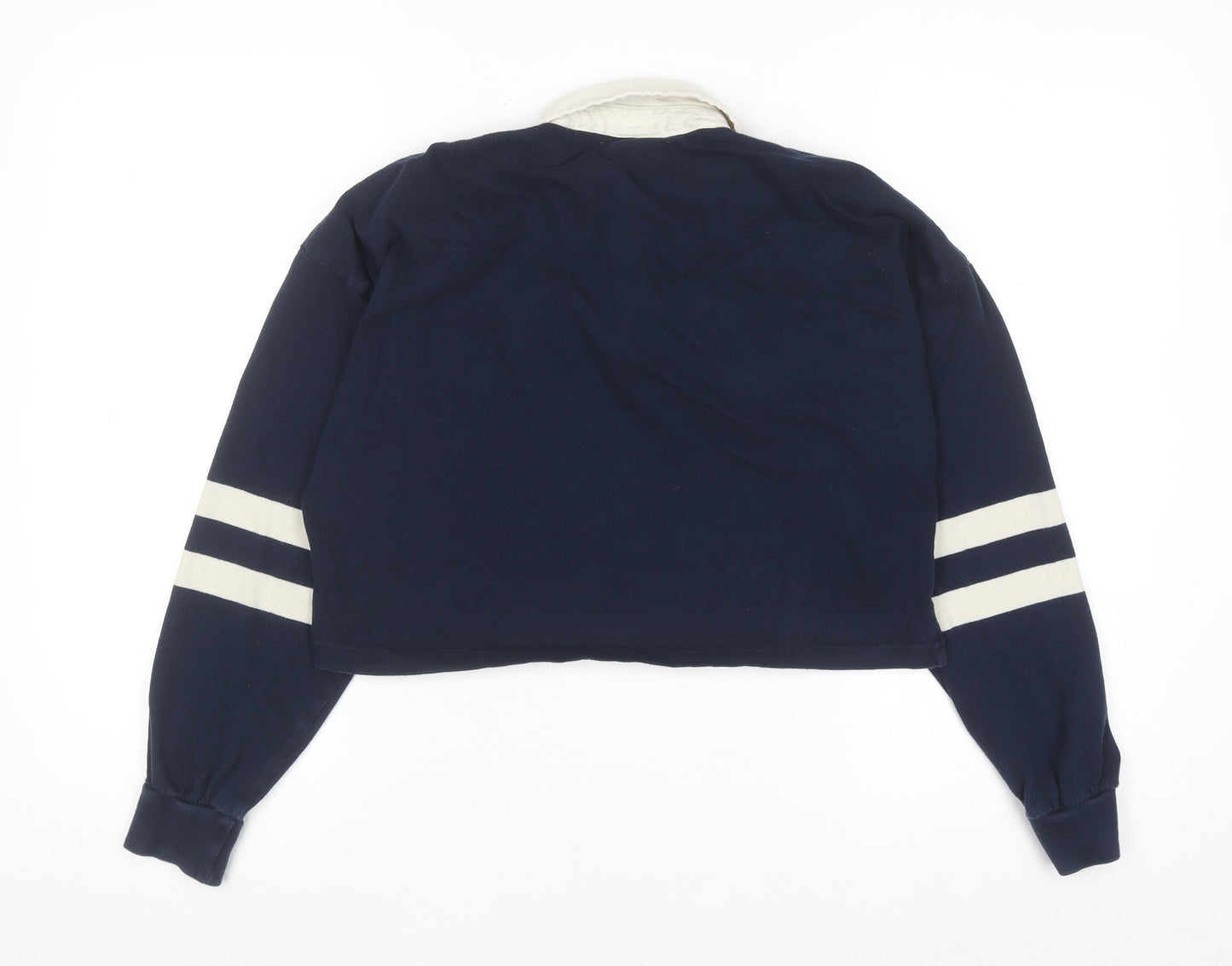iets frans Women's Blue Cropped Collared Long Sleeve Button-Up Top Size S