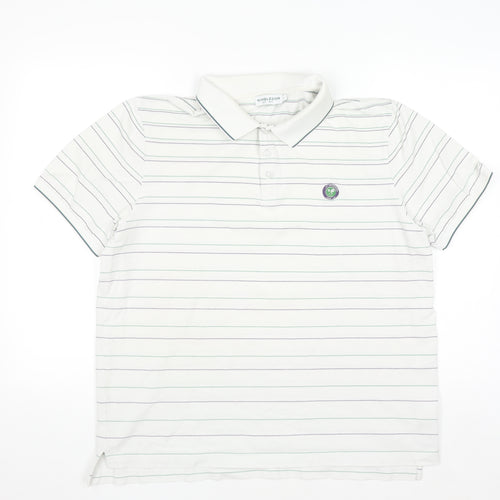 Wimbledon Men's White Striped Cotton Polo Shirt L Regular Fit