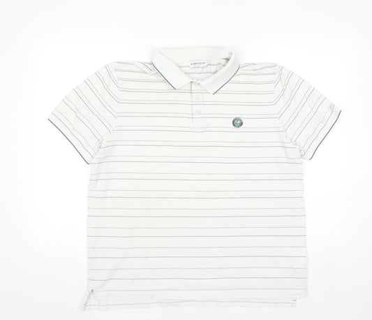 Wimbledon Men's White Striped Cotton Polo Shirt L Regular Fit