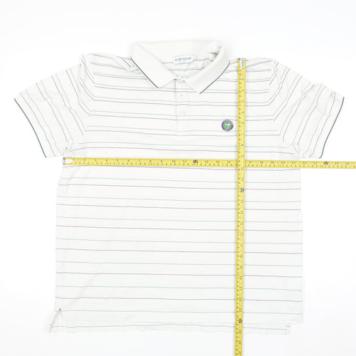 Wimbledon Men's White Striped Cotton Polo Shirt L Regular Fit