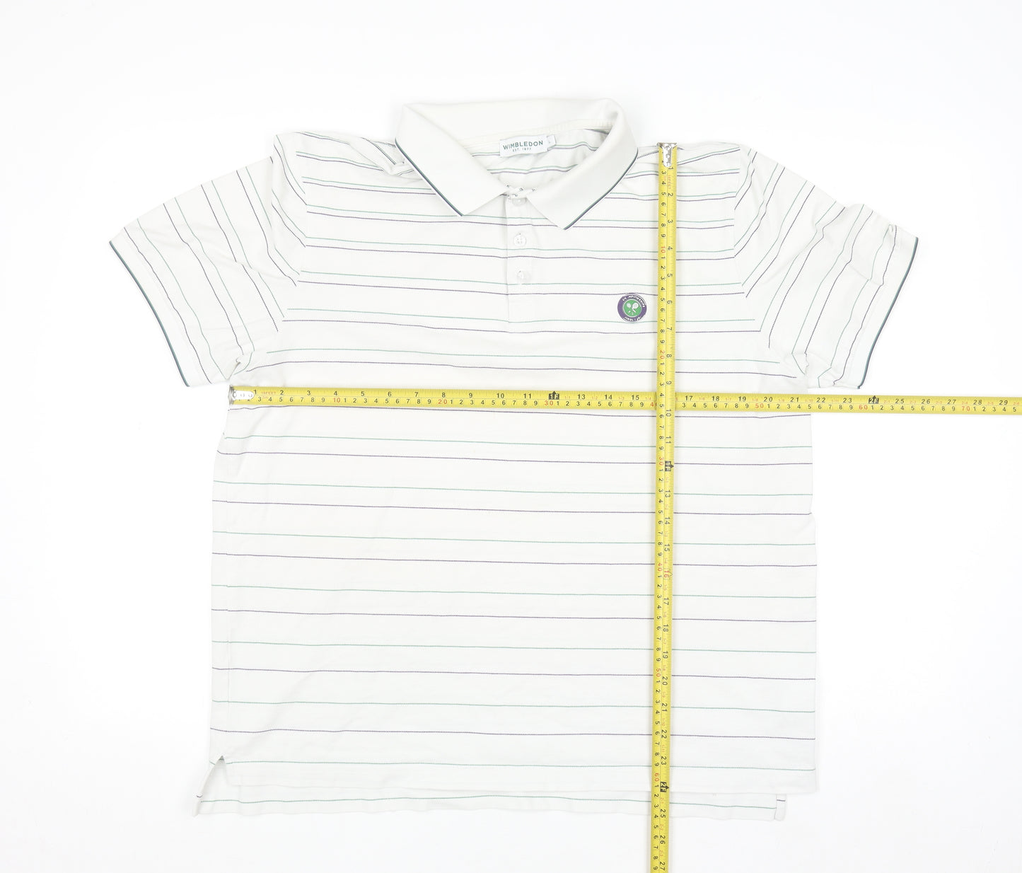 Wimbledon Men's White Striped Cotton Polo Shirt L Regular Fit