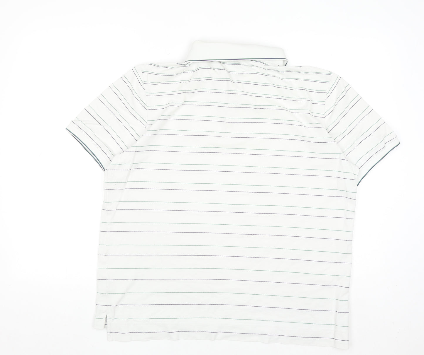 Wimbledon Men's White Striped Cotton Polo Shirt L Regular Fit