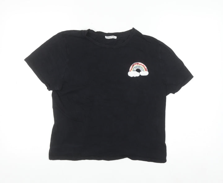Zara Trafaluc Women's Black Sequin Rainbow T-Shirt Size L