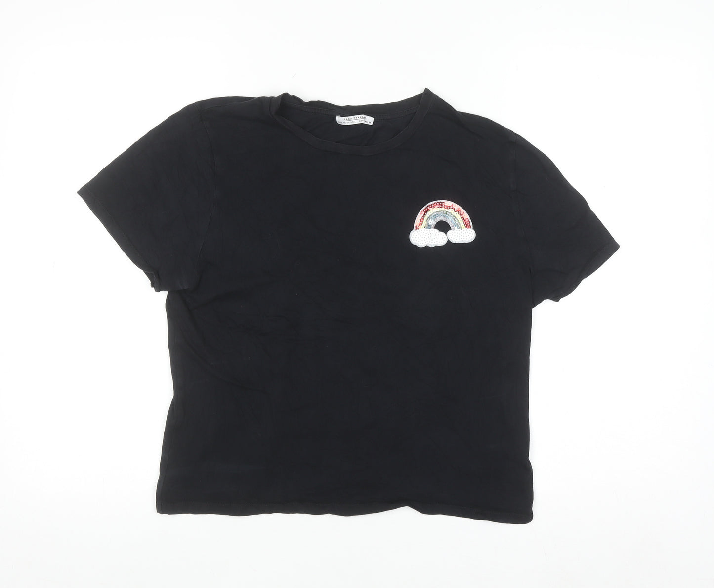Zara Trafaluc Women's Black Sequin Rainbow T-Shirt Size L