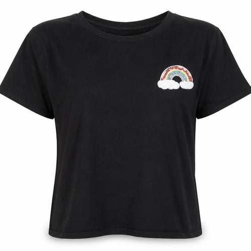 Zara Trafaluc Women's Black Sequin Rainbow T-Shirt Size L