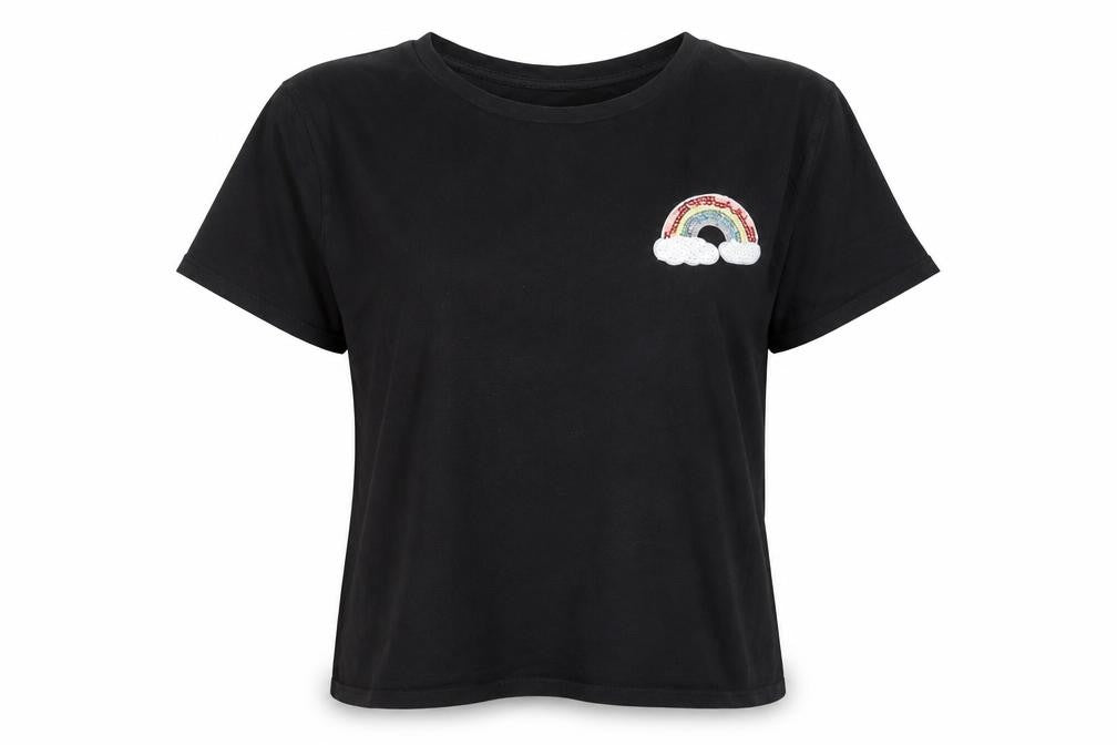 Zara Trafaluc Women's Black Sequin Rainbow T-Shirt Size L