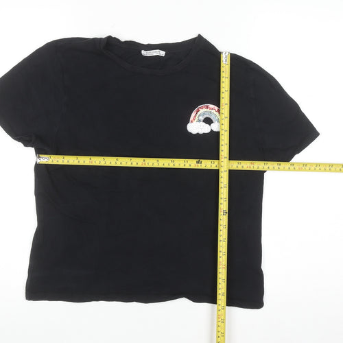 Zara Trafaluc Women's Black Sequin Rainbow T-Shirt Size L