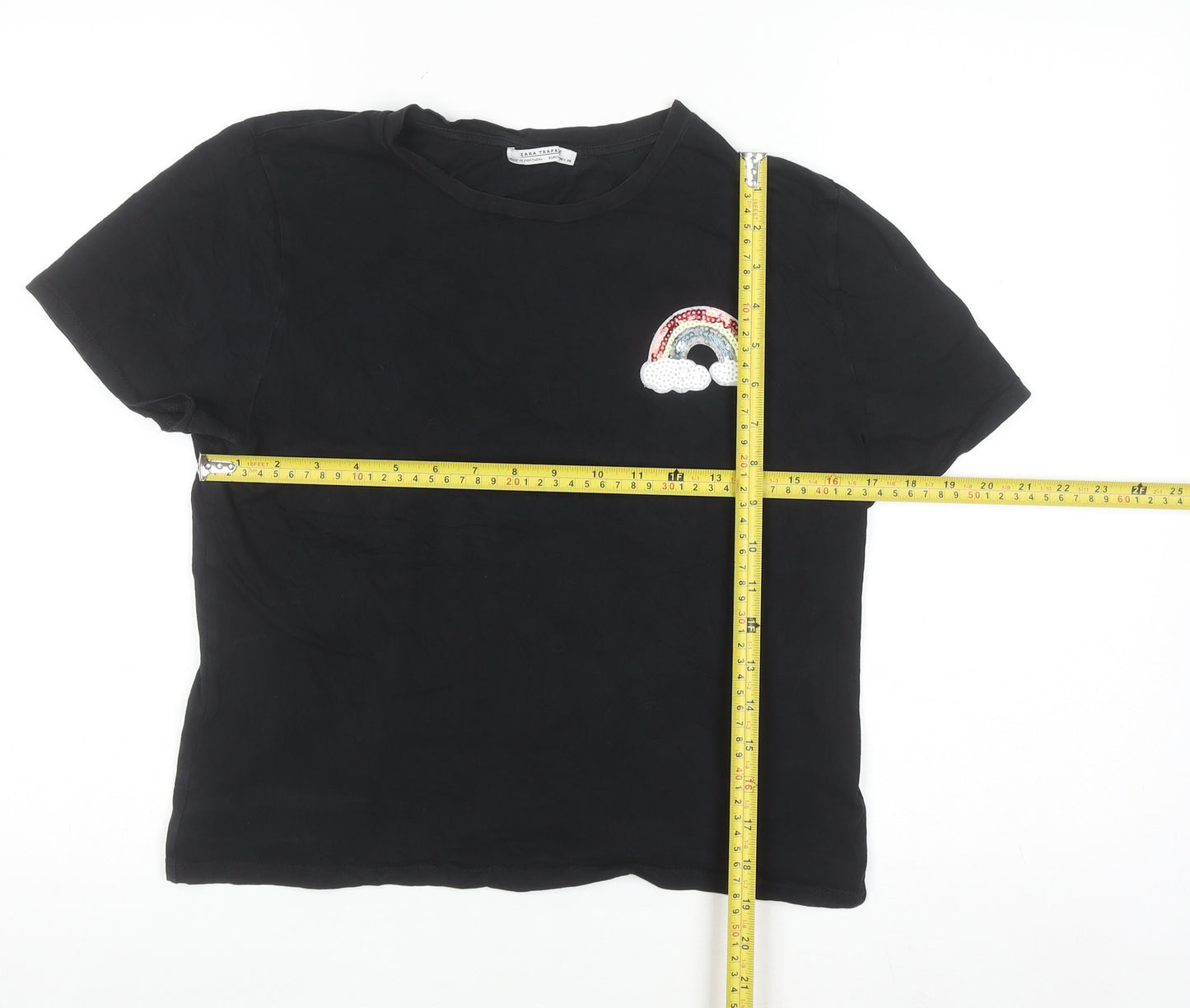 Zara Trafaluc Women's Black Sequin Rainbow T-Shirt Size L