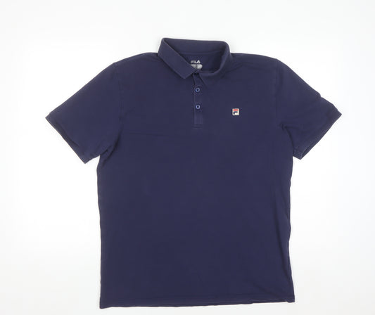 Fila Men's Blue Cotton Blend Short Sleeve Polo Shirt M