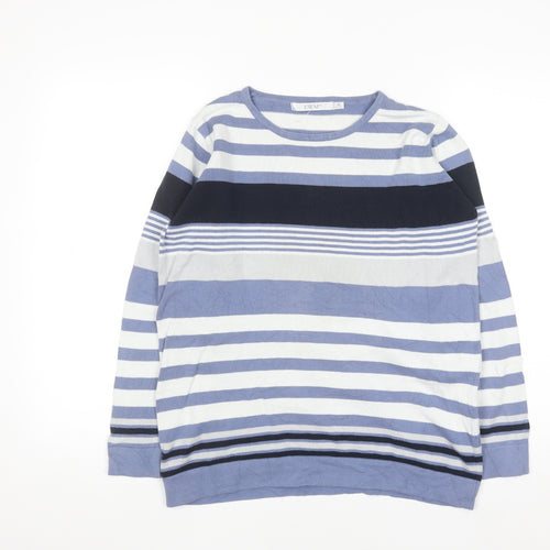 EWM Womens Blue Striped Cotton Crew Neck Long Sleeve Jumper Size 14