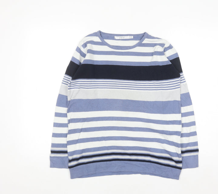 EWM Womens Blue Striped Cotton Crew Neck Long Sleeve Jumper Size 14