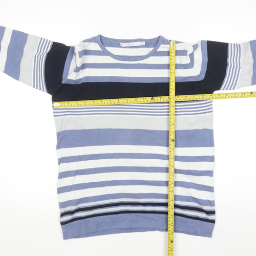 EWM Womens Blue Striped Cotton Crew Neck Long Sleeve Jumper Size 14