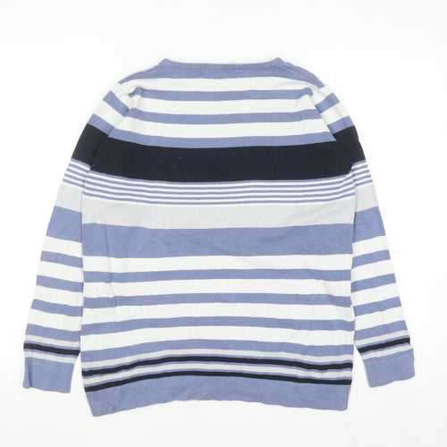 EWM Womens Blue Striped Cotton Crew Neck Long Sleeve Jumper Size 14