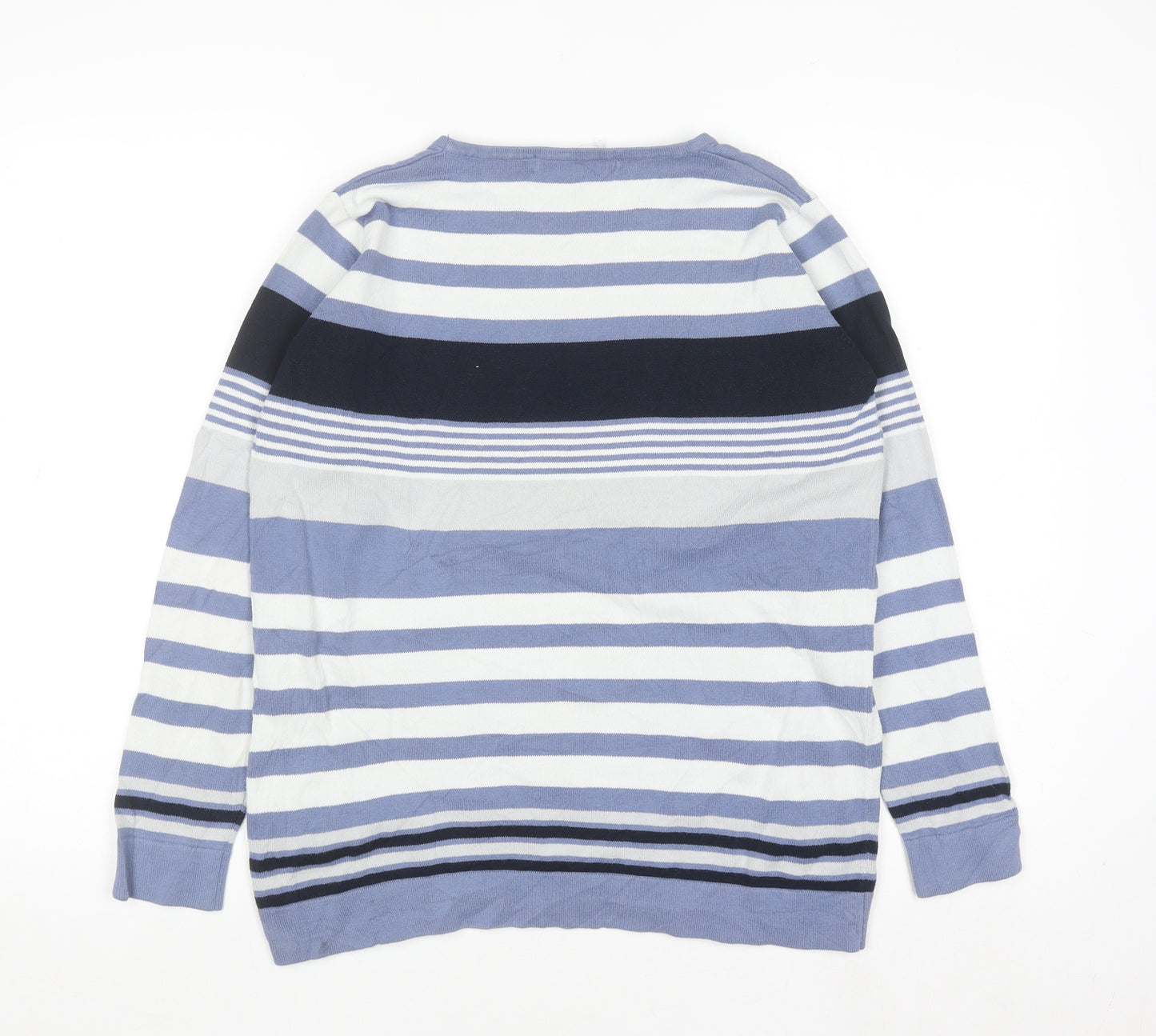 EWM Womens Blue Striped Cotton Crew Neck Long Sleeve Jumper Size 14