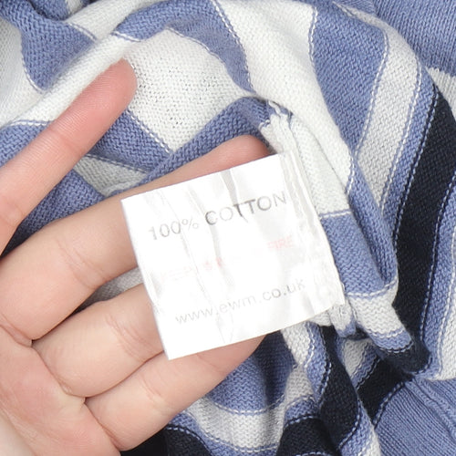 EWM Womens Blue Striped Cotton Crew Neck Long Sleeve Jumper Size 14