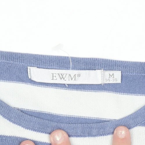 EWM Womens Blue Striped Cotton Crew Neck Long Sleeve Jumper Size 14
