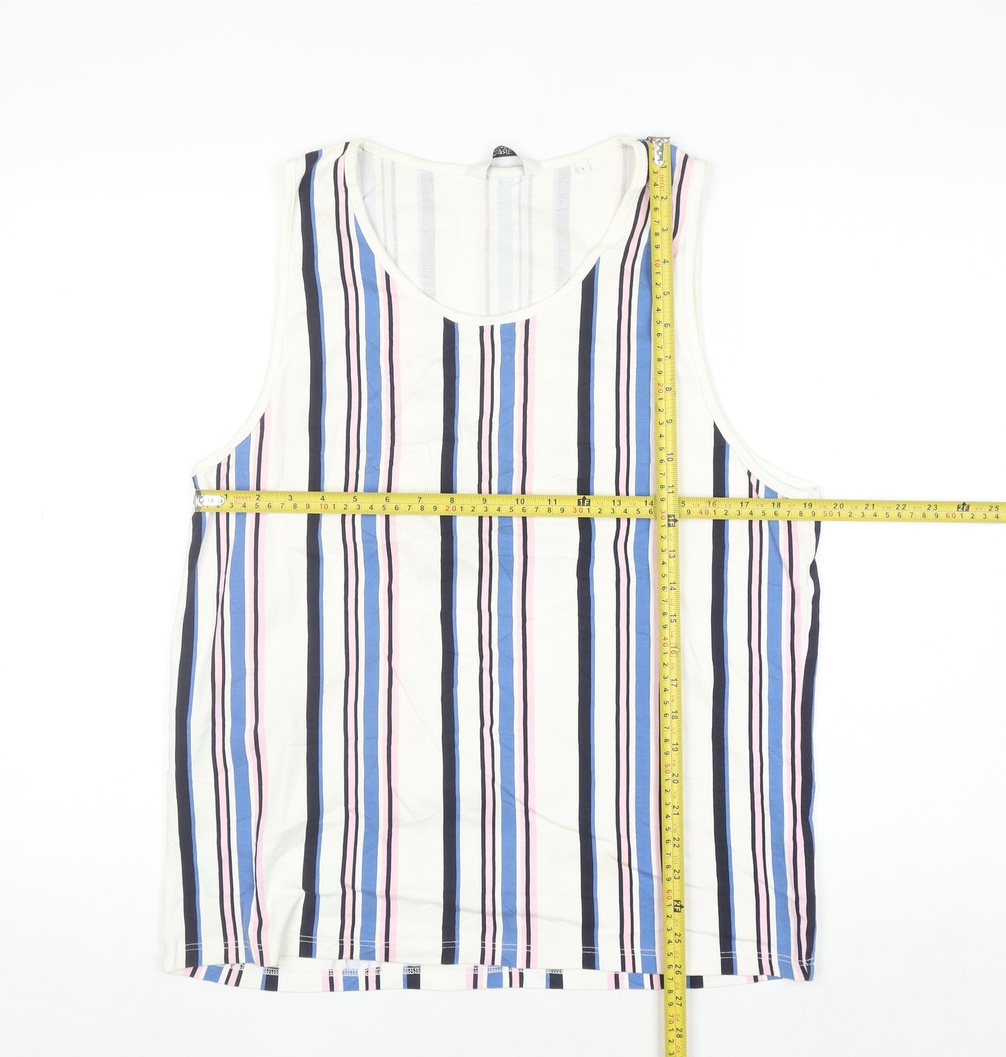 Next Men’s Multicoloured Striped Cotton Sleeveless Regular Fit Top L