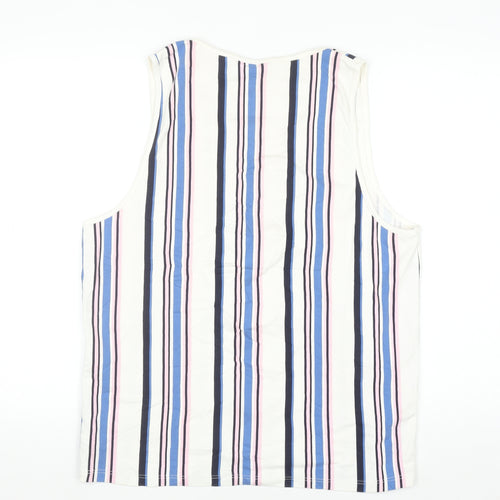 Next Men’s Multicoloured Striped Cotton Sleeveless Regular Fit Top L