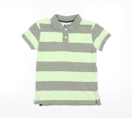 H&M Boys Green Striped Polo Shirt 12-13 Years 100% Cotton Jersey