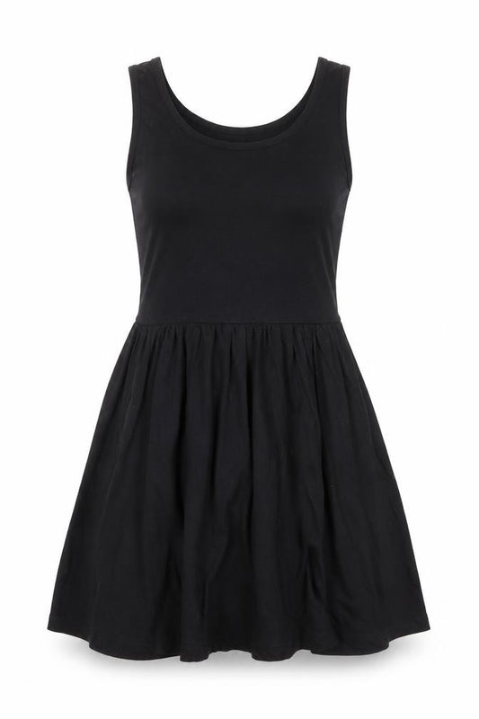 Front view of Missguided Women Black Skater Dress, size 8, Sleeveless Scoop Neck
