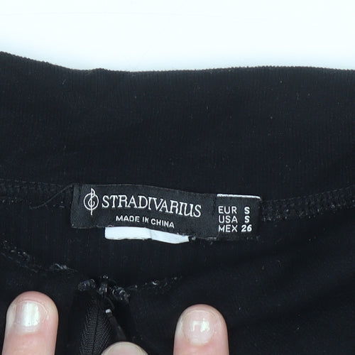 Stradivarius Women’s Black Short Sleeve Collared Zip Polo Top Size S