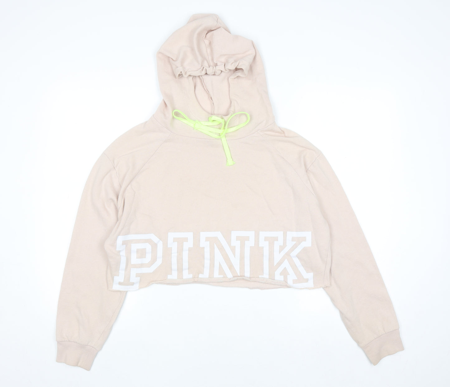 Victoria's Secret PINK Womens Beige Cropped Hoodie M Drawstring Logo
