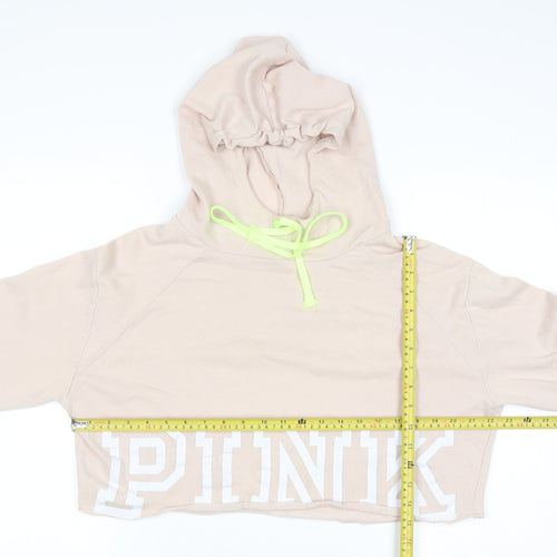Victoria's Secret PINK Womens Beige Cropped Hoodie M Drawstring Logo