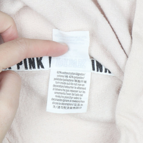 Victoria's Secret PINK Womens Beige Cropped Hoodie M Drawstring Logo