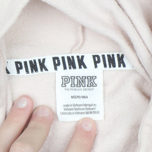 Victoria's Secret PINK Womens Beige Cropped Hoodie M Drawstring Logo
