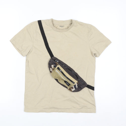 Next Boys Beige Camouflage Zip Detail T-Shirt 10 Years Cotton Casual