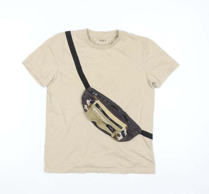 Next Boys Beige Camouflage Zip Detail T-Shirt 10 Years Cotton Casual