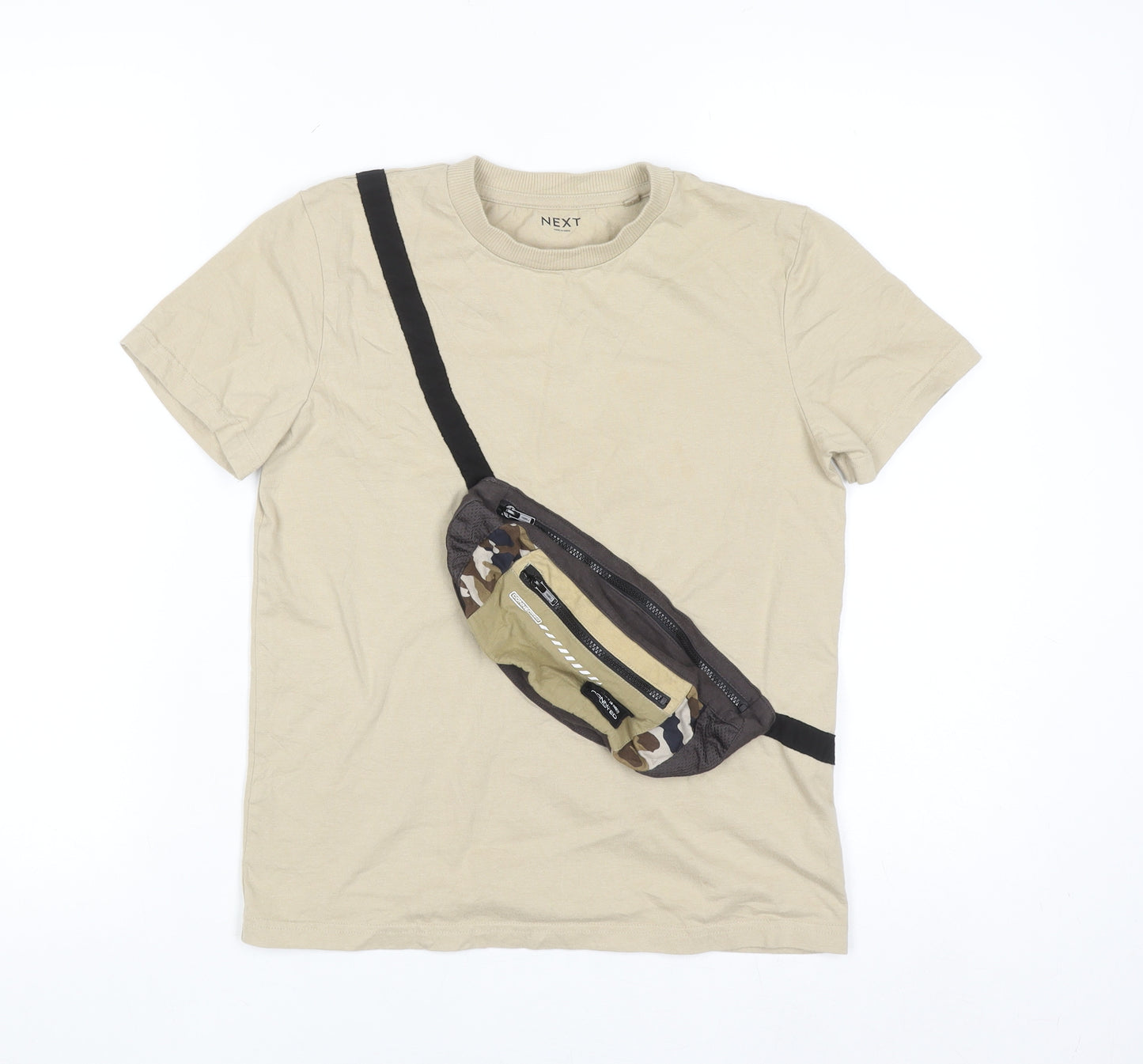 Next Boys Beige Camouflage Zip Detail T-Shirt 10 Years Cotton Casual