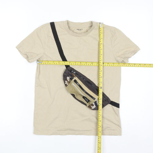 Next Boys Beige Camouflage Zip Detail T-Shirt 10 Years Cotton Casual