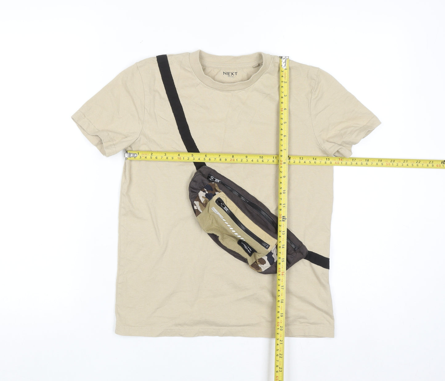 Next Boys Beige Camouflage Zip Detail T-Shirt 10 Years Cotton Casual