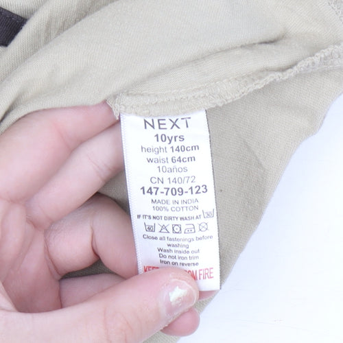 Next Boys Beige Camouflage Zip Detail T-Shirt 10 Years Cotton Casual