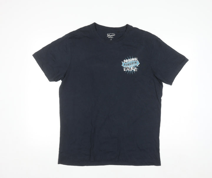 Original Penguin Men's Blue Graphic Logo Crew Neck T-Shirt Size L