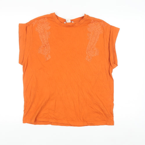 H&M Women’s Orange Embroidered Cotton T-Shirt Size 12