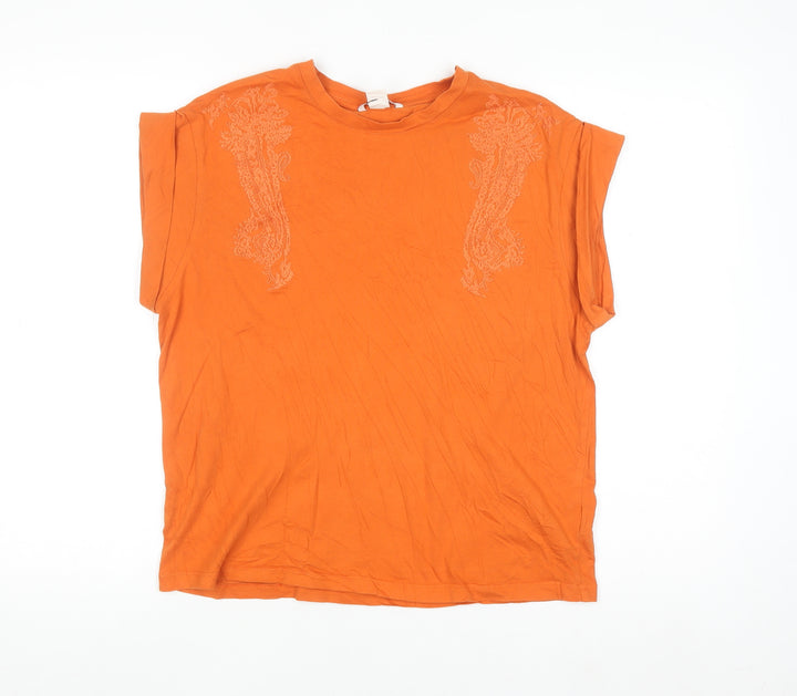 H&M Women’s Orange Embroidered Cotton T-Shirt Size 12