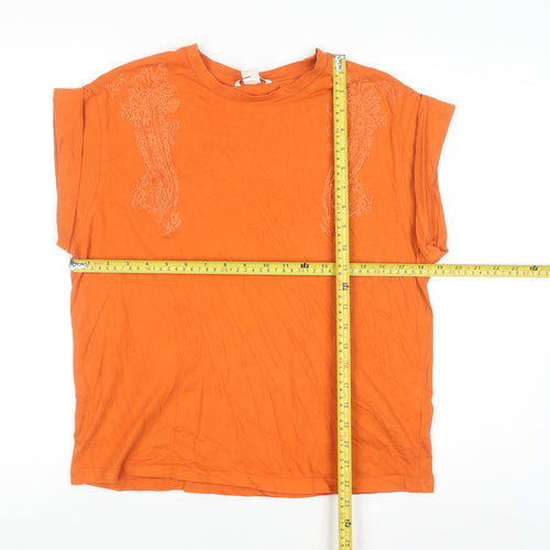 H&M Women’s Orange Embroidered Cotton T-Shirt Size 12
