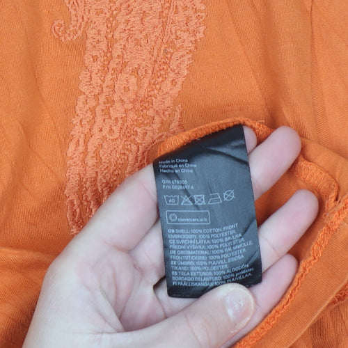 H&M Women’s Orange Embroidered Cotton T-Shirt Size 12
