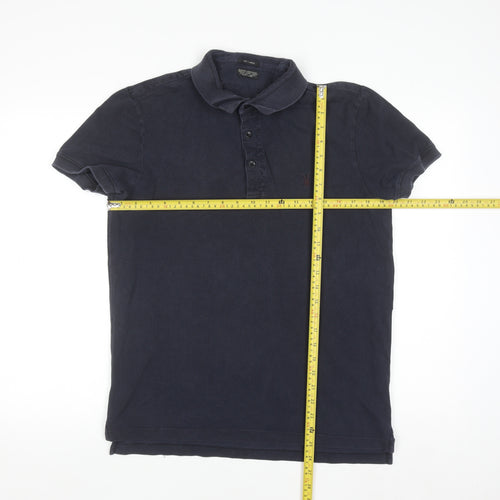 AllSaints Men's Blue Cotton Polo Shirt Size L Slim Fit