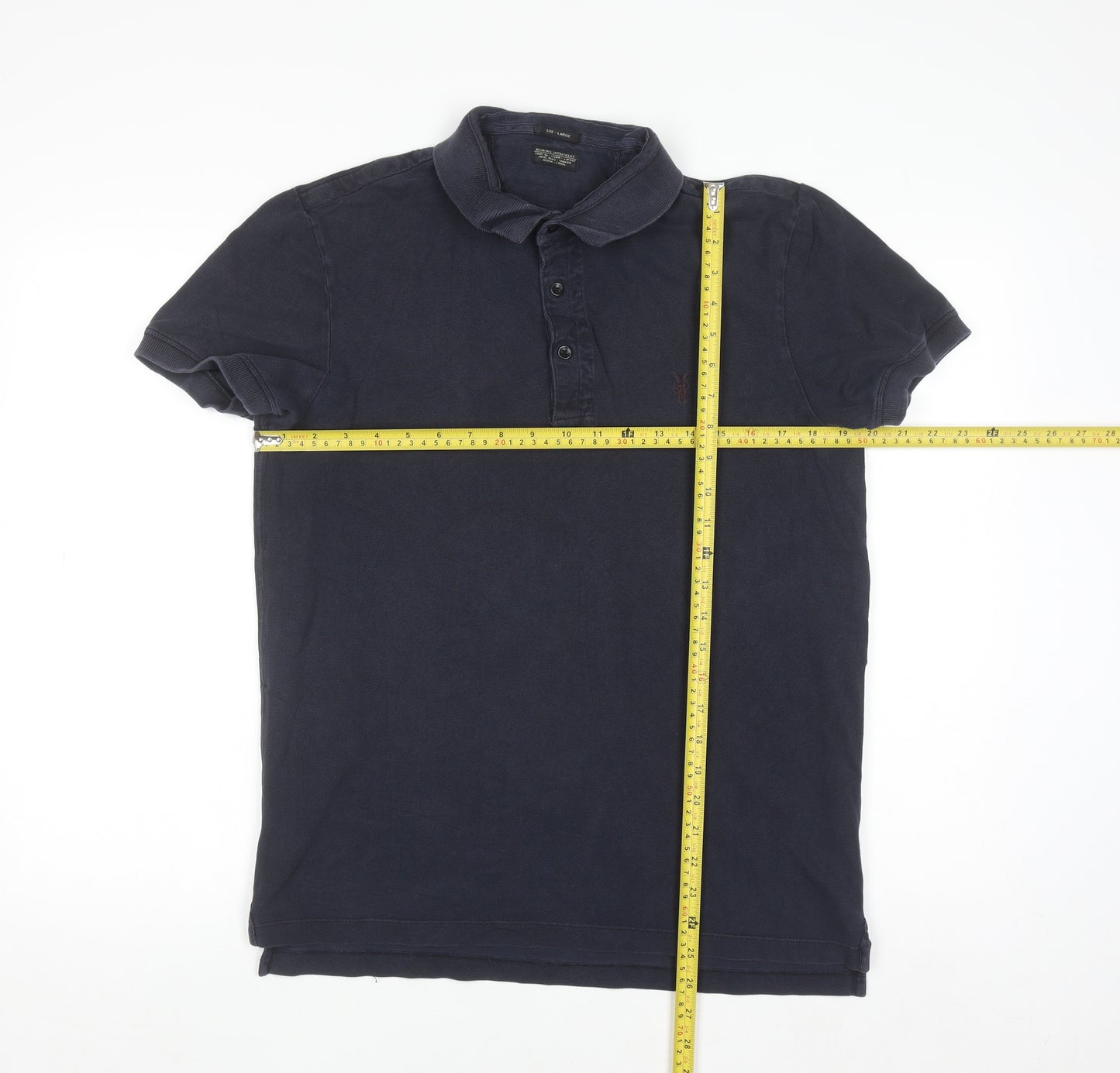 AllSaints Men's Blue Cotton Polo Shirt Size L Slim Fit