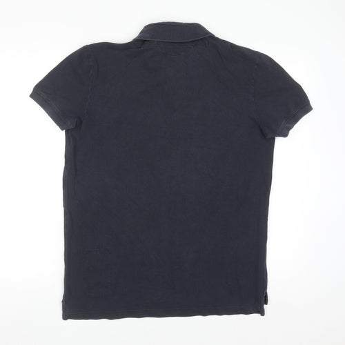 AllSaints Men's Blue Cotton Polo Shirt Size L Slim Fit