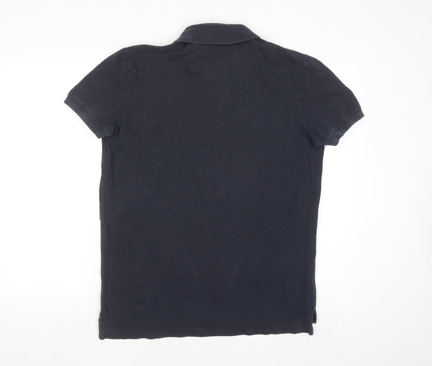 AllSaints Men's Blue Cotton Polo Shirt Size L Slim Fit