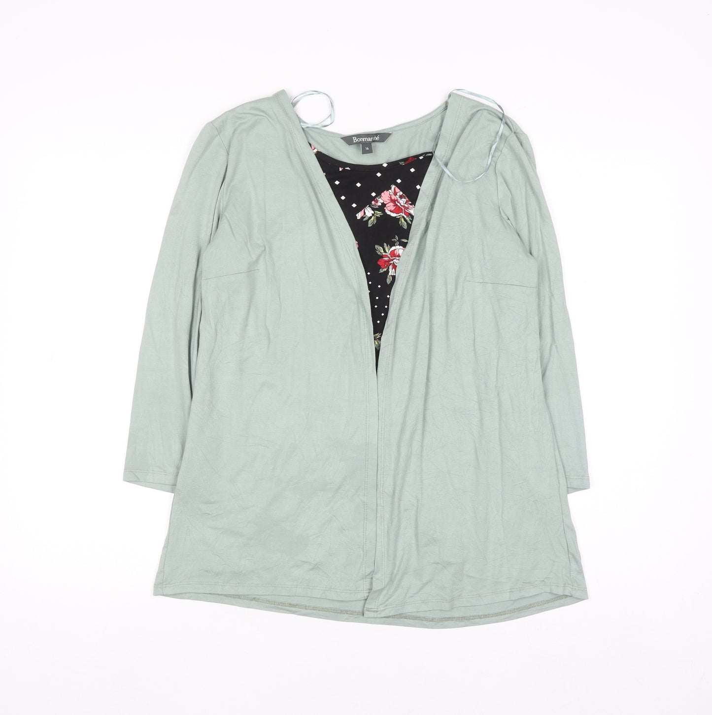 Bonmarché Women’s Green Tunic Top Size 16 Viscose Jersey Long Sleeve