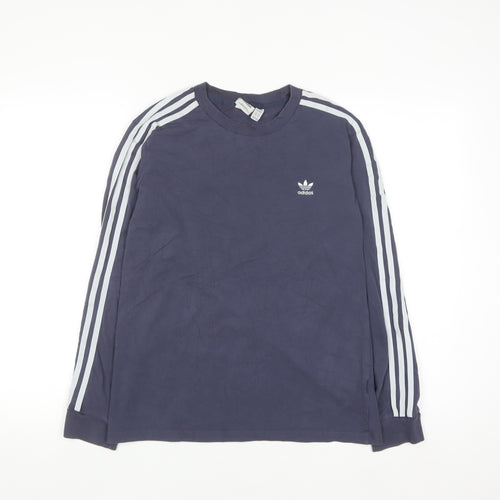 Adidas Women Blue Long Sleeve Crew Neck Cotton T-Shirt Size 14