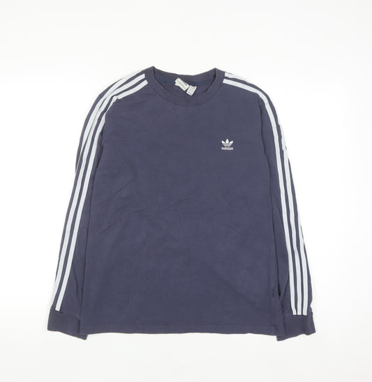 Adidas Women Blue Long Sleeve Crew Neck Cotton T-Shirt Size 14