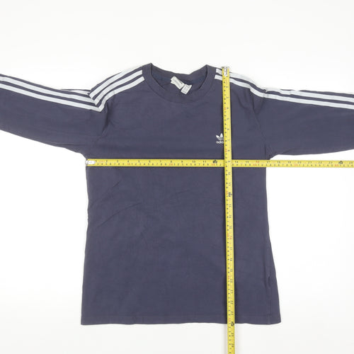 Adidas Women Blue Long Sleeve Crew Neck Cotton T-Shirt Size 14