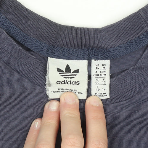 Adidas Women Blue Long Sleeve Crew Neck Cotton T-Shirt Size 14