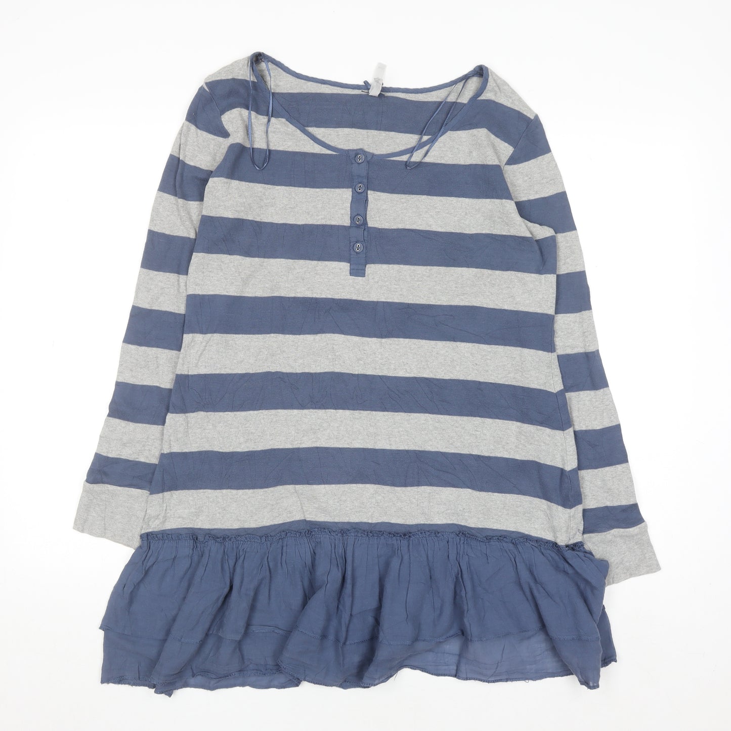 Next Women's Blue Grey Striped Long Sleeve Tunic Blouse Size 16